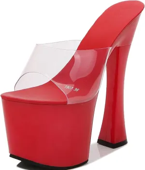 F&A LOVING Women's Platform Dress Sandal Slip On Slides 6.9in Chunky Heels Party Dancing Club Ballroom