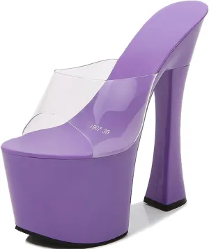 F&A LOVING Women's Platform Dress Sandal Slip On Slides 6.9in Chunky Heels Party Dancing Club Ballroom