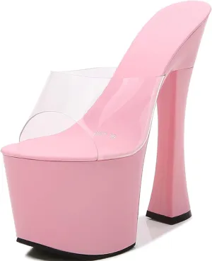 F&A LOVING Women's Platform Dress Sandal Slip On Slides 6.9in Chunky Heels Party Dancing Club Ballroom