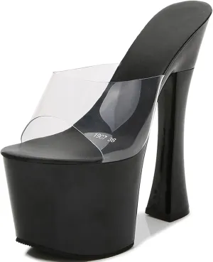 F&A LOVING Women's Platform Dress Sandal Slip On Slides 6.9in Chunky Heels Party Dancing Club Ballroom