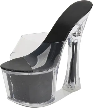 F&A LOVING Women's Platform Dress Sandal Slip On Slides 6.9in Chunky Heels Party Dancing Club Ballroom