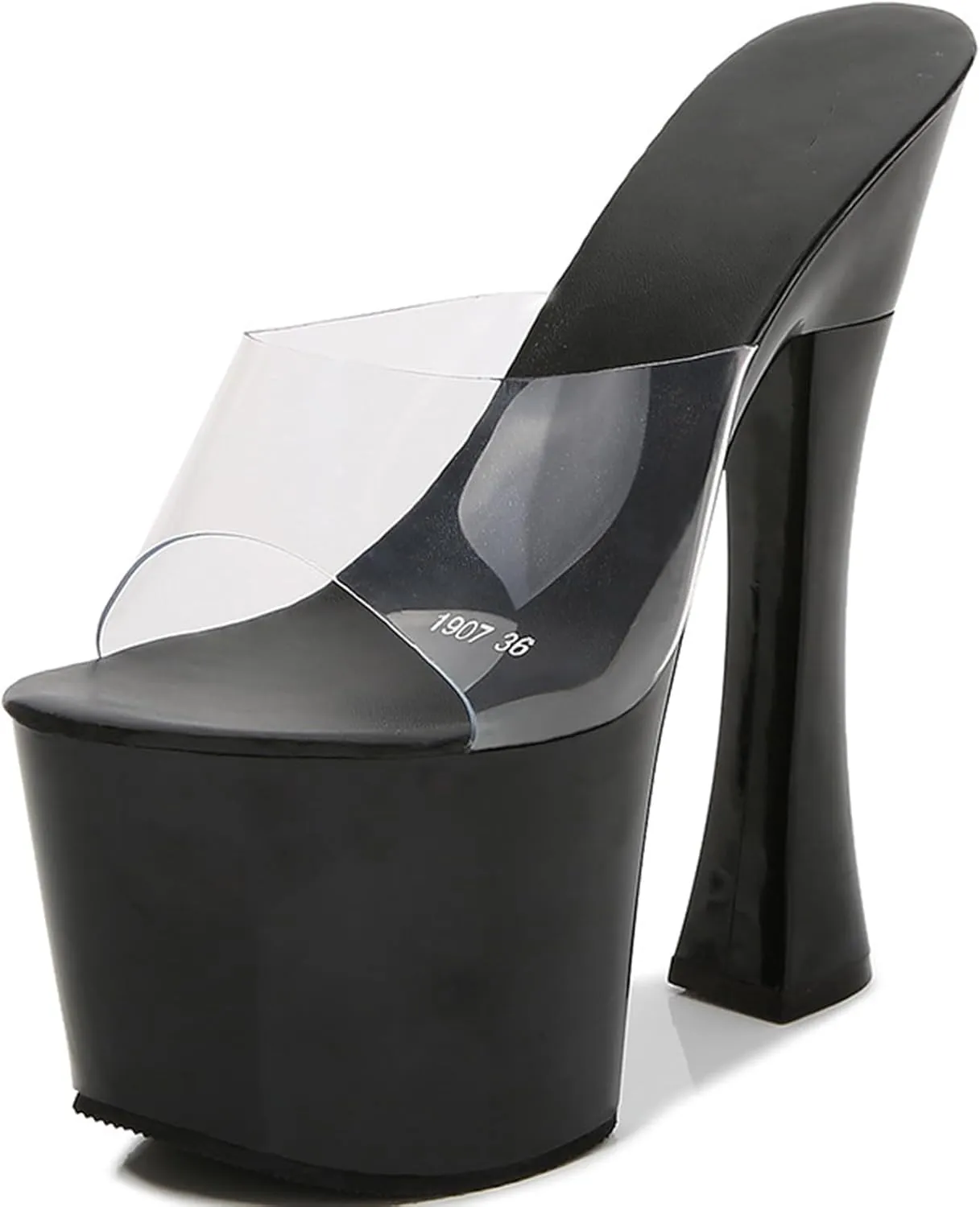 F&A LOVING Women's Platform Dress Sandal Slip On Slides 6.9in Chunky Heels Party Dancing Club Ballroom