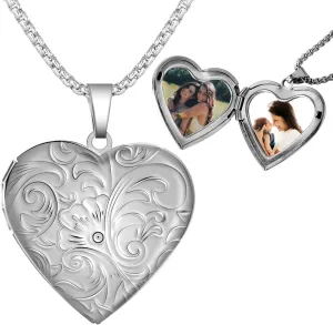 Fanery Sue Personalized Heart Locket Necklace for Women That Holds Pictures Customizable Memory Photo Lockets Custom Any Photo Text&Symbols (Custom Photo&Text-Daisy Flower)