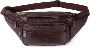 Fanny Pack Genuine Leather Waist Bag Men Waist Pack Waist Bag Funny Pack Belt Bag Men Chain Waist Bag for Phone Pouch (Brown)