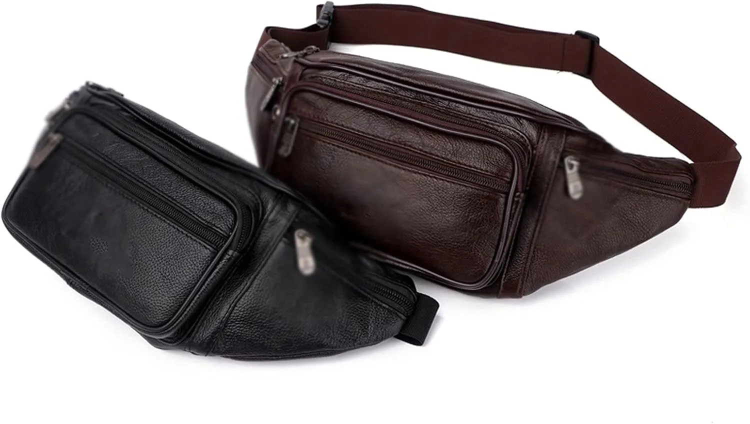 Fanny Pack Genuine Leather Waist Bag Men Waist Pack Waist Bag Funny Pack Belt Bag Men Chain Waist Bag for Phone Pouch (Brown)