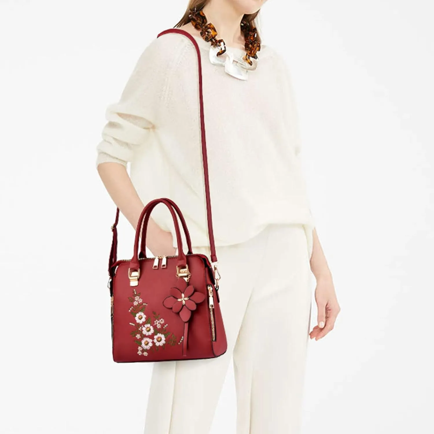 Fashion Embroidered Handbag For Middle Simple One Shoulder Crossbody Bags Passenger Bag Men Large Tote (RD1, One Size)