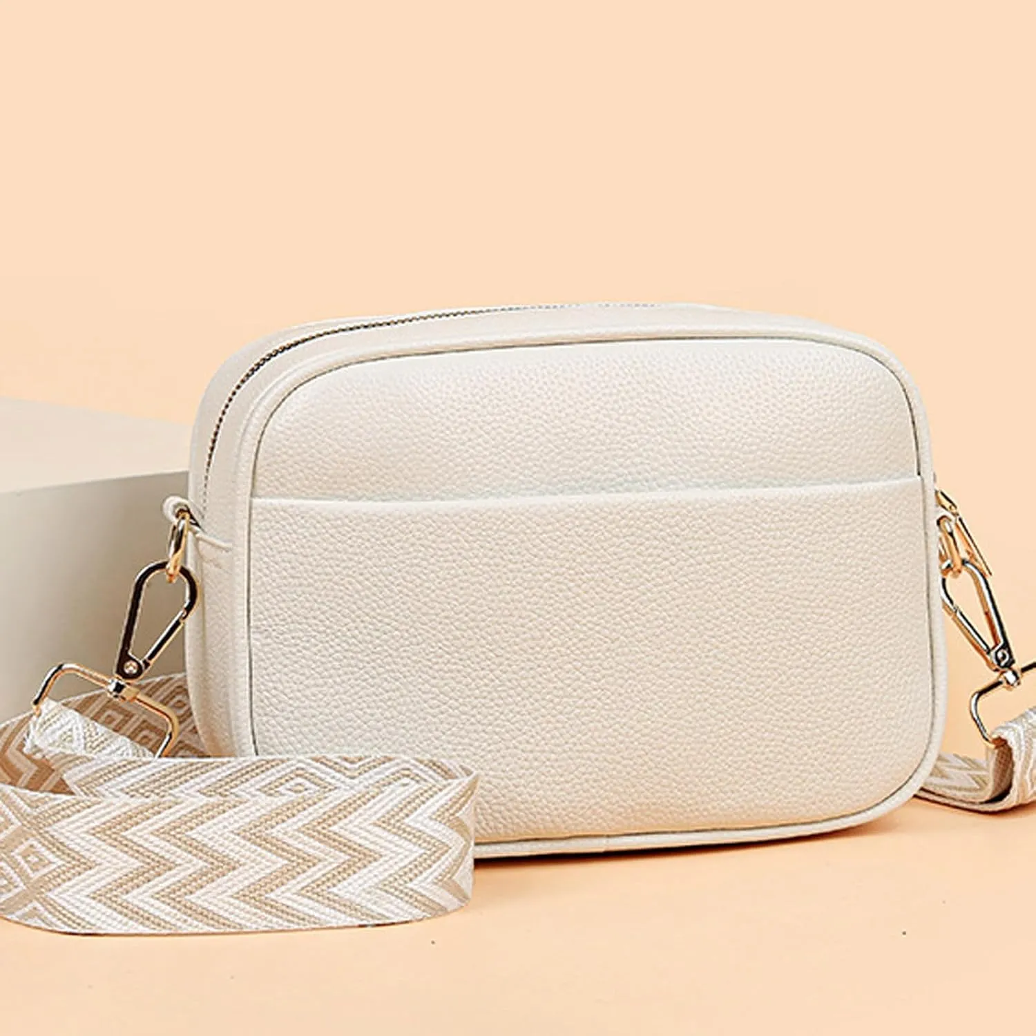Fashion Simple Shoulder Bag Textured Leather Crossbody Small Square Bag over The Shoulder Bags for Women (White, 22CM) women's shoulder handbags