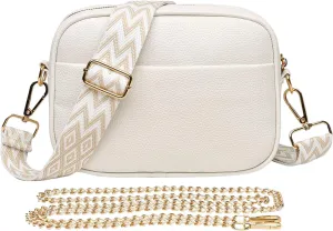 Fashion Simple Shoulder Bag Textured Leather Crossbody Small Square Bag over The Shoulder Bags for Women (White, 22CM) women's shoulder handbags