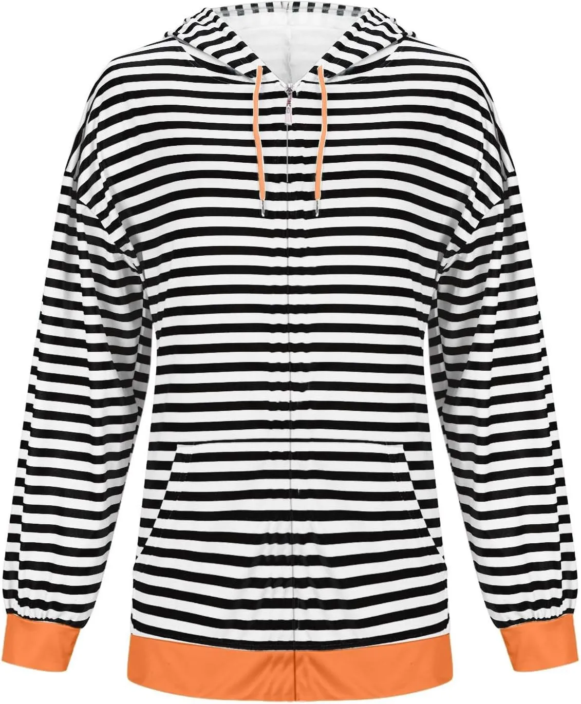 Fleece Jacket Women Color Block Striped Winter Coats Long Sleeve Zip up Jackets Casual Hooded Coat Pockets Outdoor