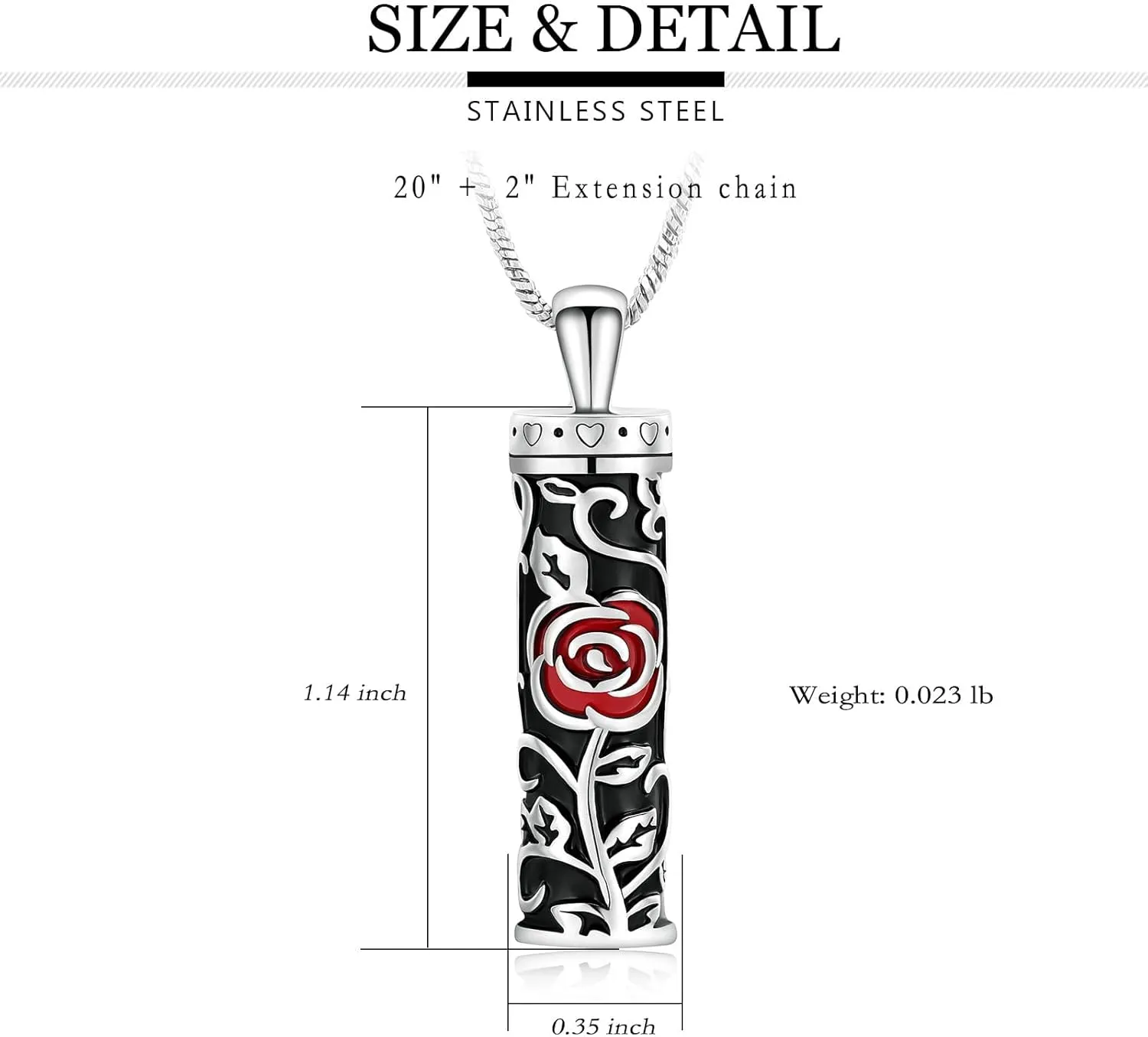 Flower Celtic Cremation Jewelry Necklace Roseflower Cylinder Bar Urn Necklace for Ashes Urn Pendant Necklace Keepsake Memorial Lockets for Ashes for Women Men