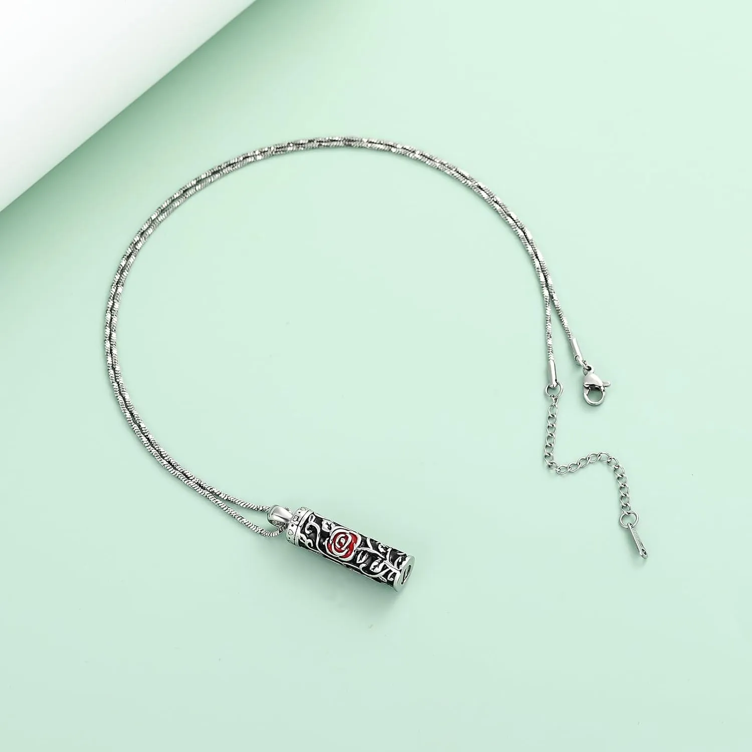 Flower Celtic Cremation Jewelry Necklace Roseflower Cylinder Bar Urn Necklace for Ashes Urn Pendant Necklace Keepsake Memorial Lockets for Ashes for Women Men