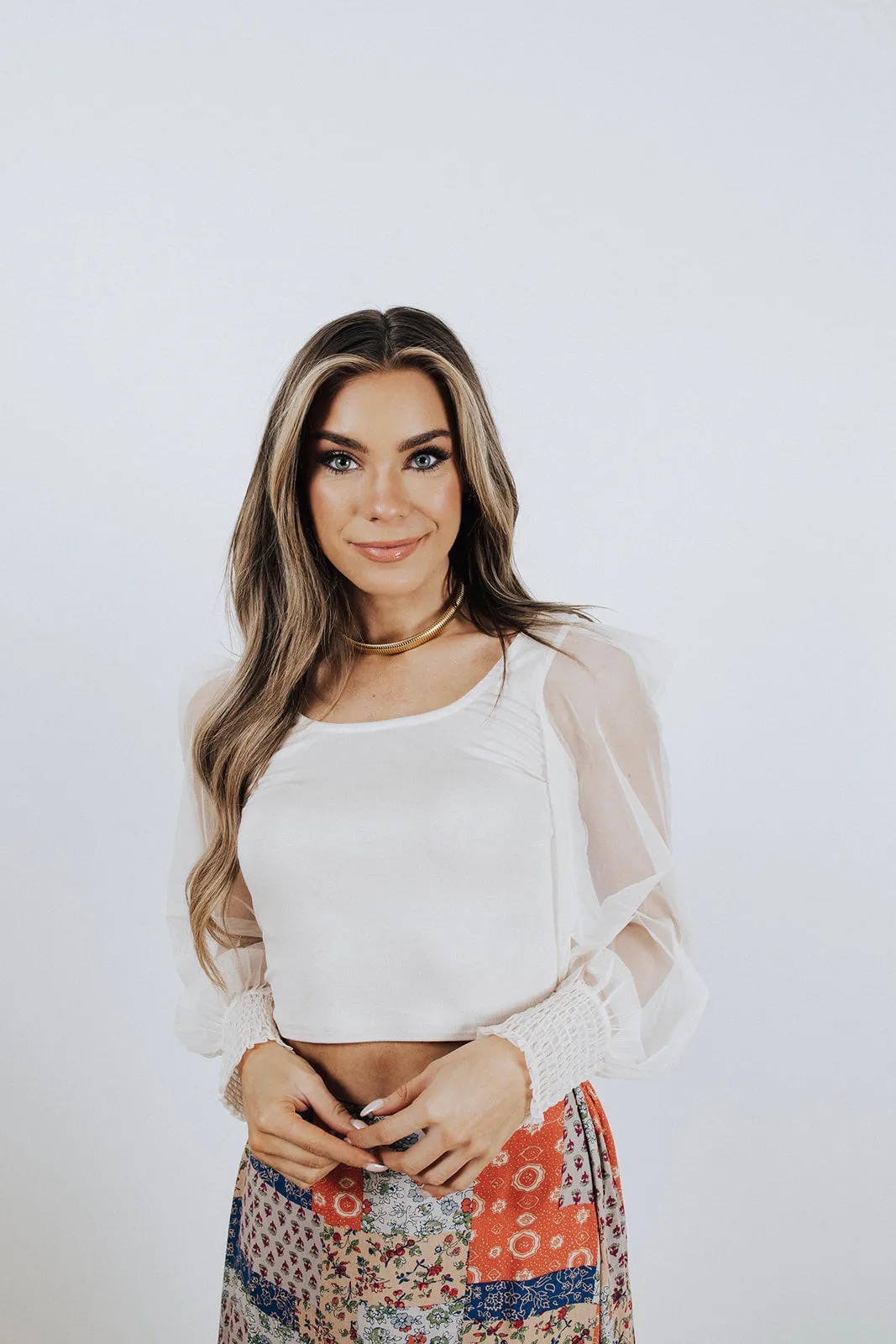 Folklore Mesh Sleeve Blouse