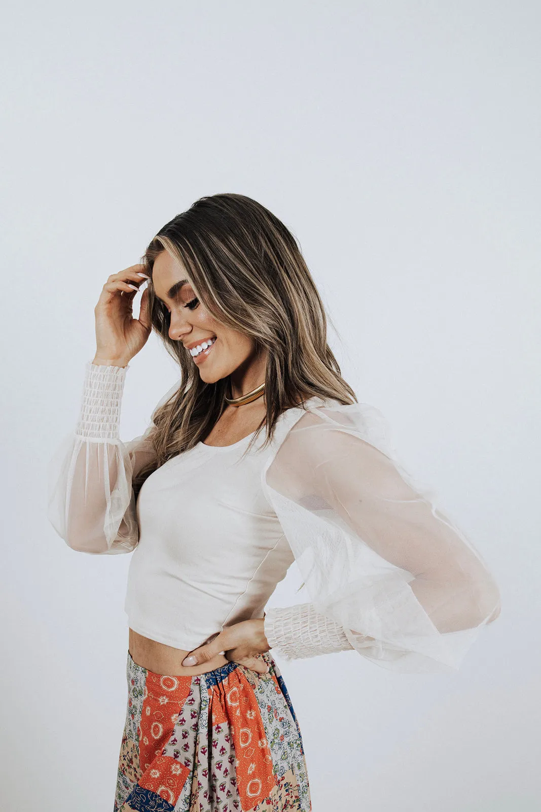 Folklore Mesh Sleeve Blouse