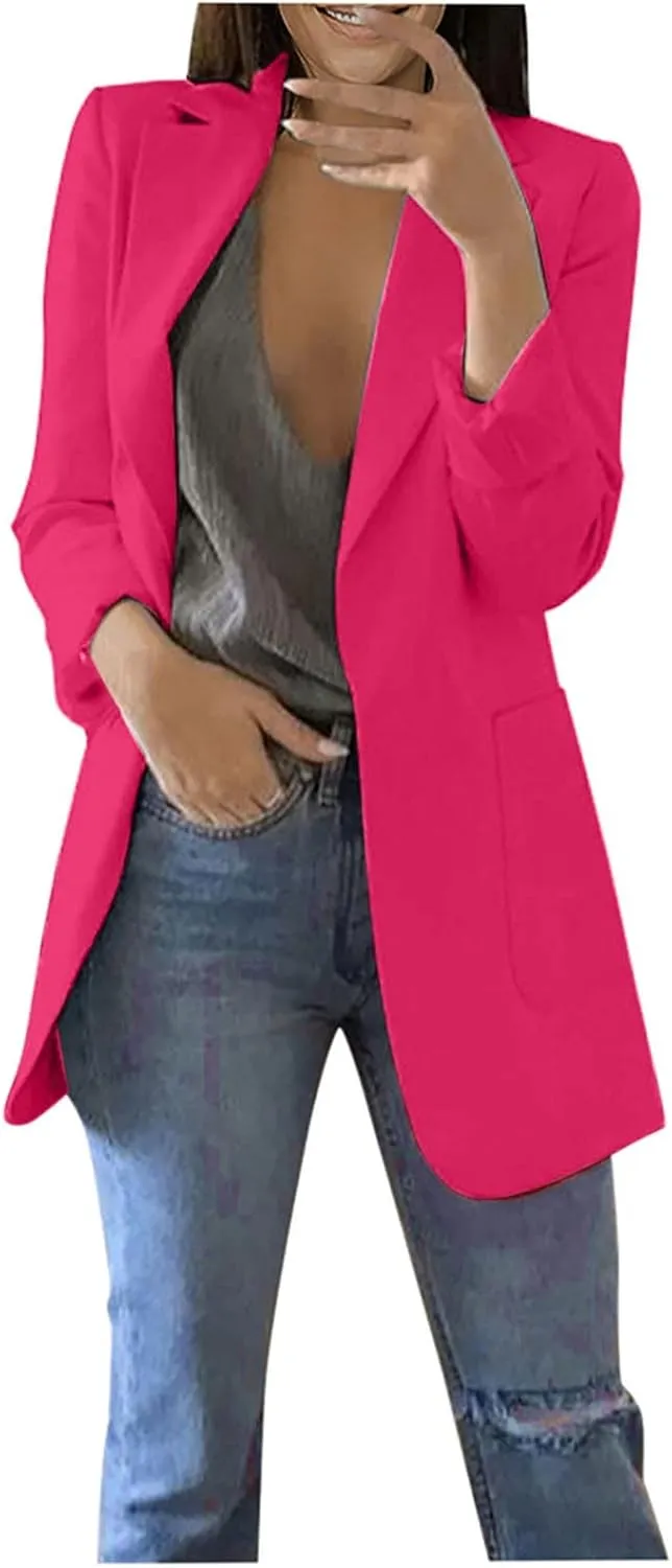 Gcvizuso Womens Blazers for Work Casual Solid Jacket Fall Open Front Cardigan Plus Size Loose Fit Outfit with Pocket