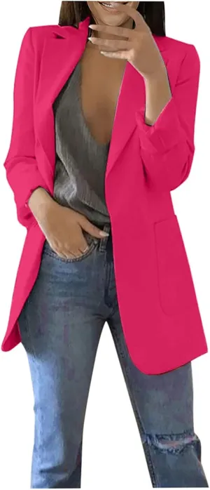 Gcvizuso Womens Blazers for Work Casual Solid Jacket Fall Open Front Cardigan Plus Size Loose Fit Outfit with Pocket