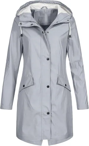 Gcvizuso Womens Raincoats Waterproof Lightweight Active Jacket Outdoor Long Sleeve Windbreaker Hooded Drawstring Trench Coat