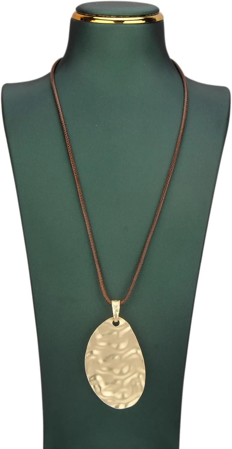 GelConnie Leather Necklaces Turquoise Long Boho Necklaces for Women Brown Chunky Circle Pendant Chocker Necklace Gold Sweater Necklace