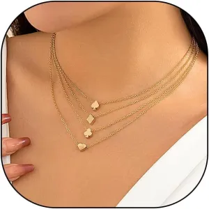 GIGB PBDK 14K Gold Four Layered Poker Necklace, Fashion Heart Black Plum Solitaire Adjustable Thin Chain Necklace, Dainty Stackable Choker Jewelry for Women