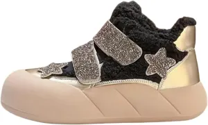 Girls Boys parkle Glitter Sequin Sneakers Toddler/Kids Lined Fuzzy Slip-On Low Top Flat Walking Girls Boots Size 1