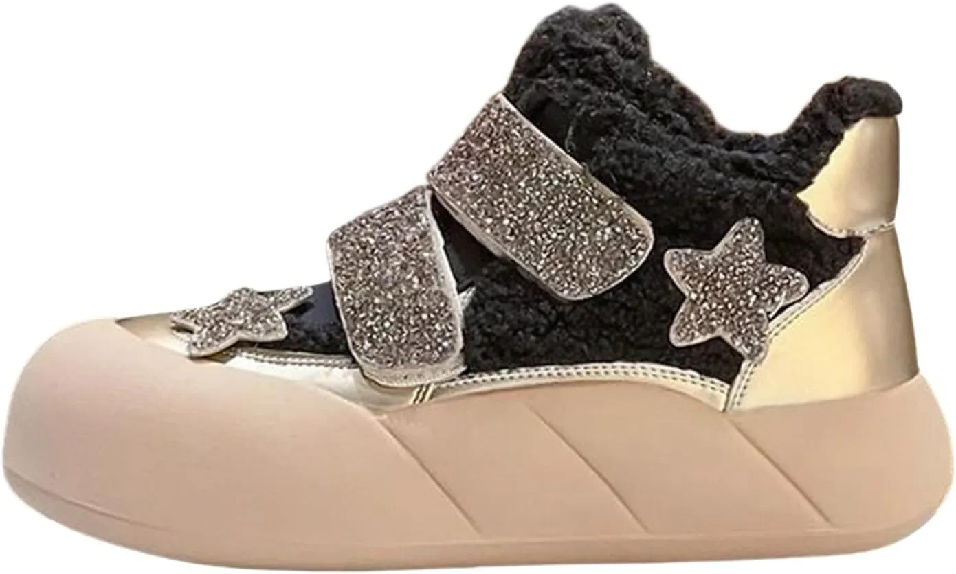 Girls Boys parkle Glitter Sequin Sneakers Toddler/Kids Lined Fuzzy Slip-On Low Top Flat Walking Girls Boots Size 1