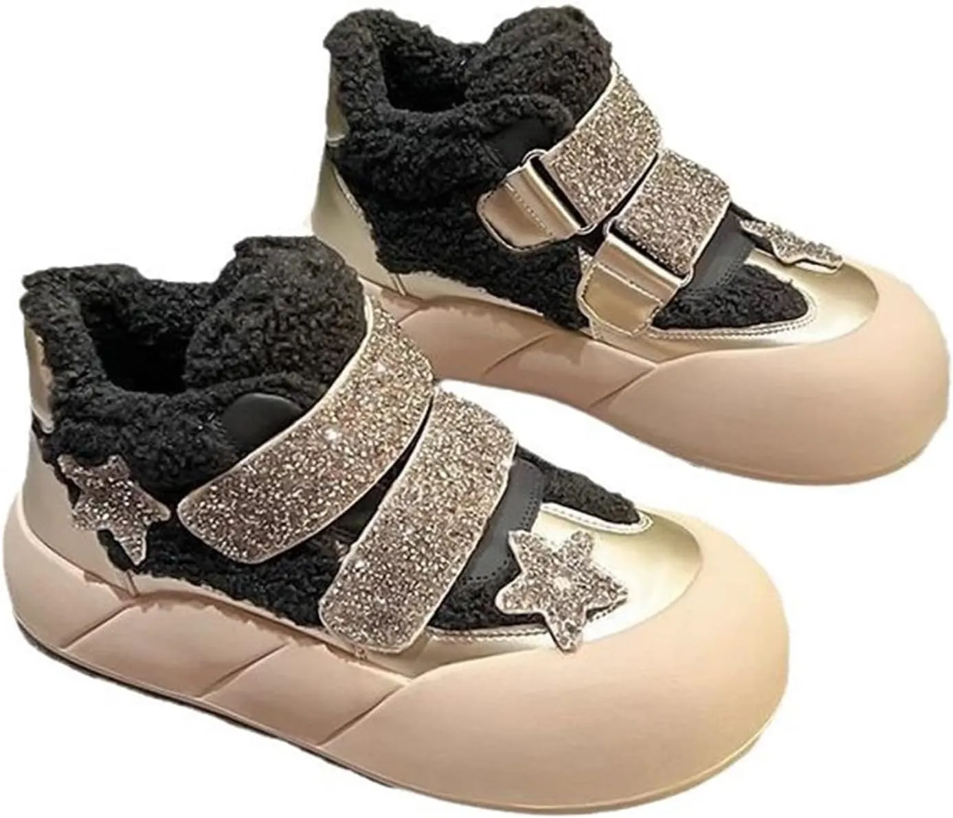 Girls Boys parkle Glitter Sequin Sneakers Toddler/Kids Lined Fuzzy Slip-On Low Top Flat Walking Girls Boots Size 1