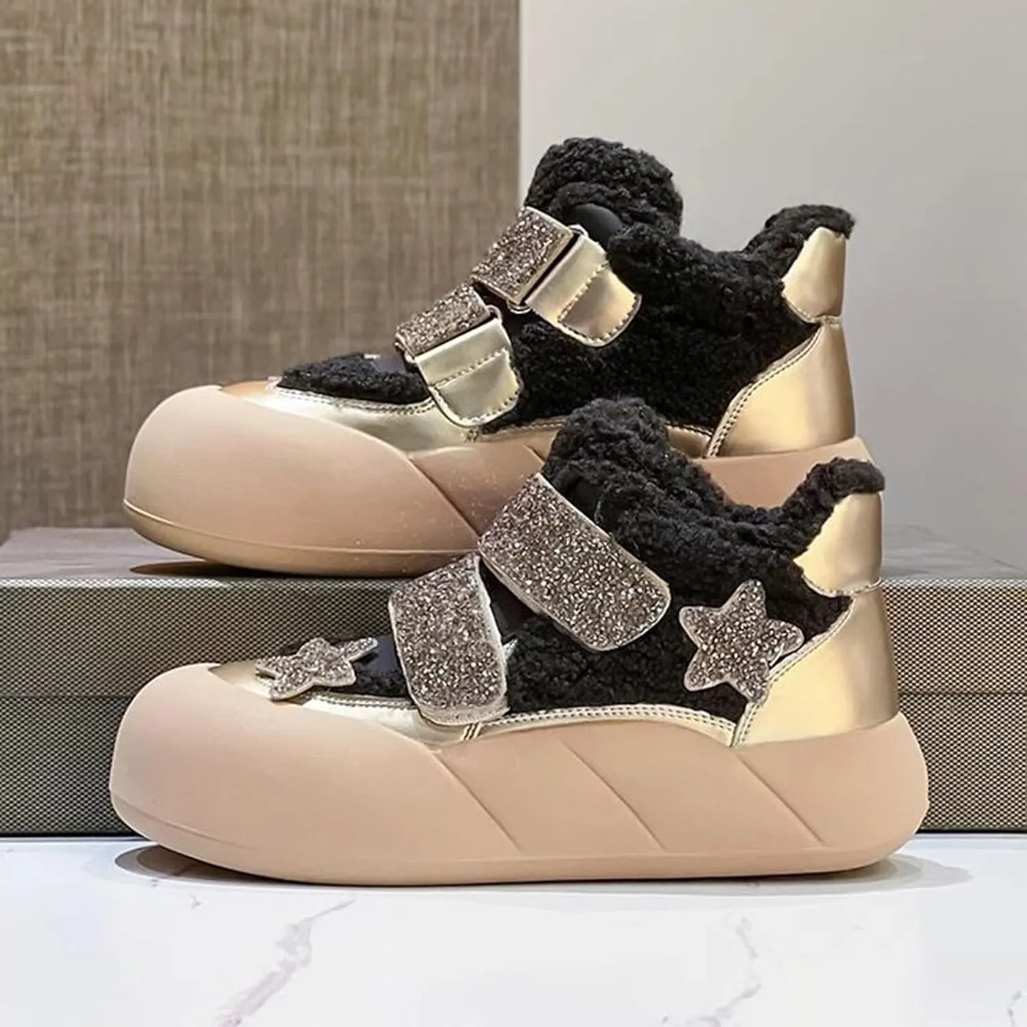 Girls Boys parkle Glitter Sequin Sneakers Toddler/Kids Lined Fuzzy Slip-On Low Top Flat Walking Girls Boots Size 1