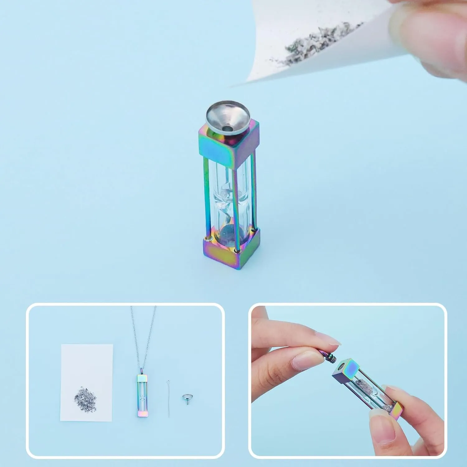 Glass Hourglass Cremation Jewelry Necklace for Ashes Memorial Lockets for Ashes Stainless Steel Keepsake Urn Ashes Pendants for Women/Men Loved One Memorial Jewelry