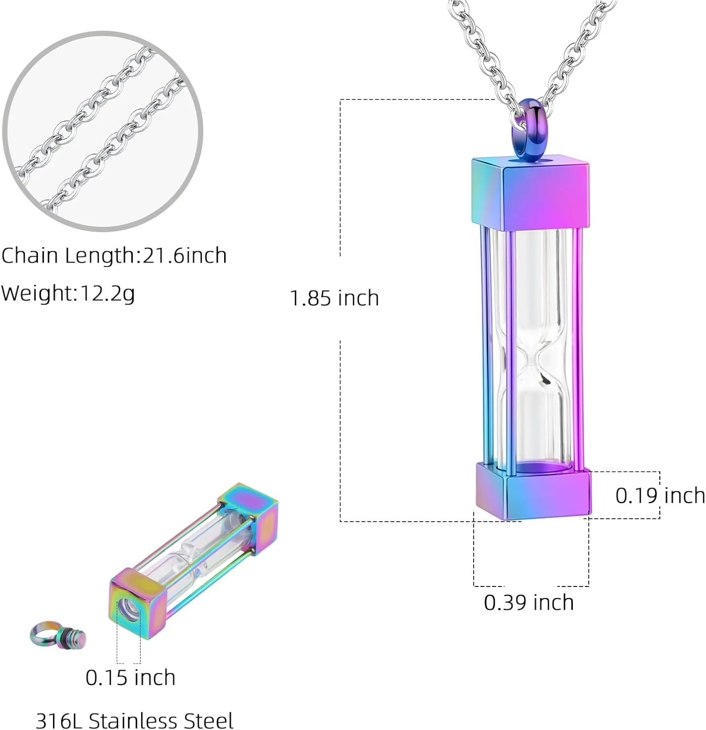 Glass Hourglass Cremation Jewelry Necklace for Ashes Memorial Lockets for Ashes Stainless Steel Keepsake Urn Ashes Pendants for Women/Men Loved One Memorial Jewelry