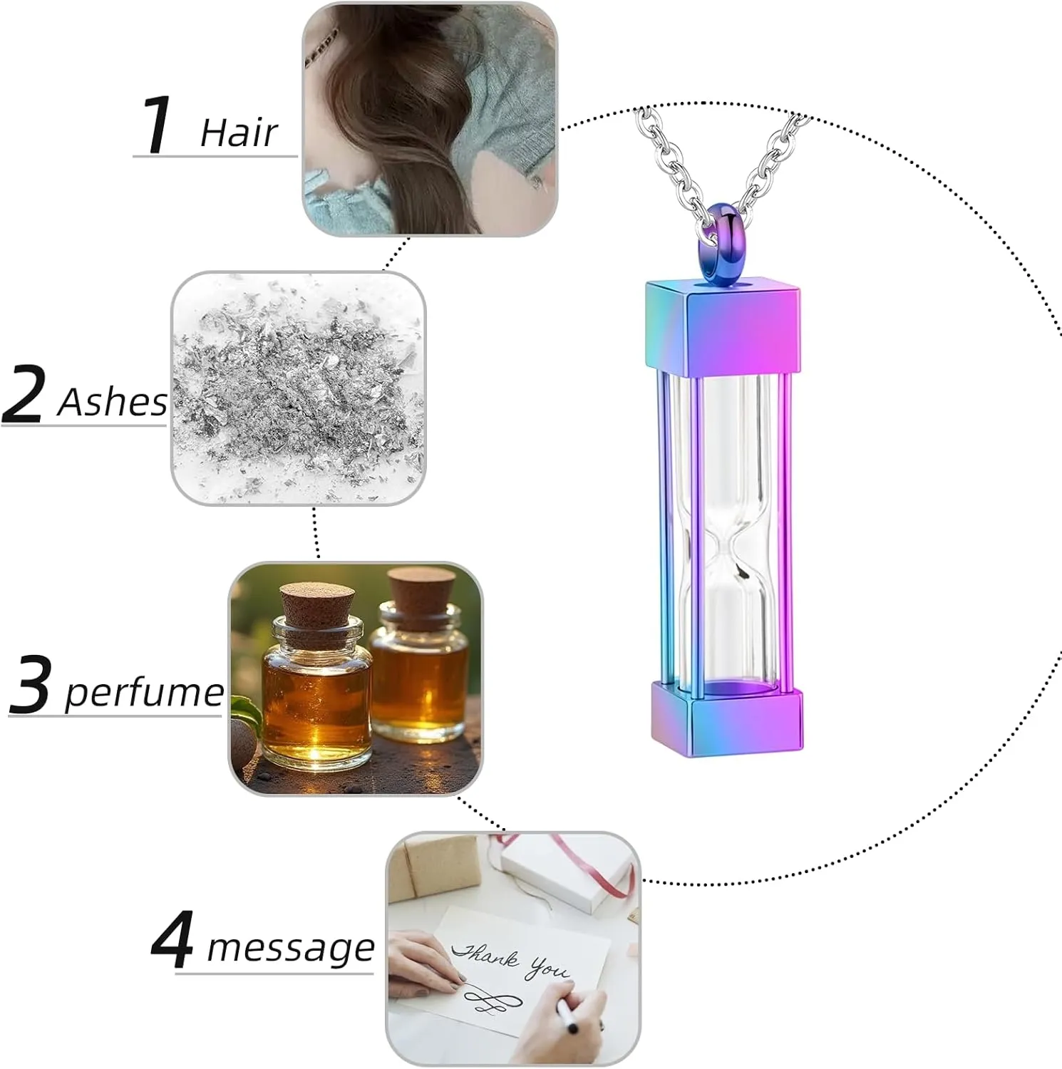 Glass Hourglass Cremation Jewelry Necklace for Ashes Memorial Lockets for Ashes Stainless Steel Keepsake Urn Ashes Pendants for Women/Men Loved One Memorial Jewelry