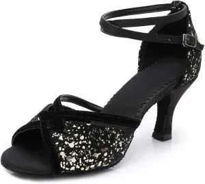 Glitter Latin Dance Shoes Ballroom Performance Dance Sandals for Women, MF1818-6