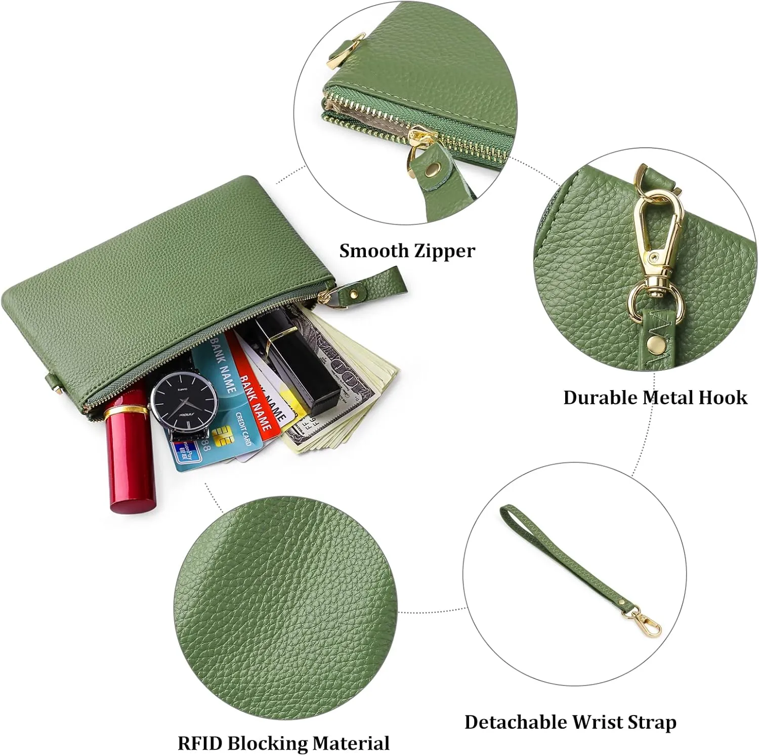 GOIACII Women's Wristlet Clutch Slim Leather Wallet RFID Blocking Handbag