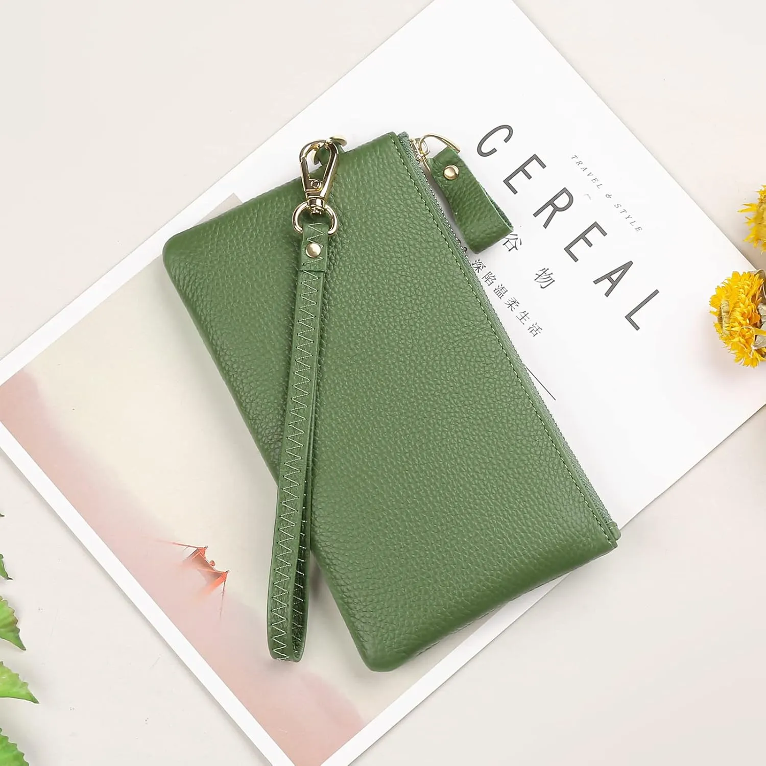 GOIACII Women's Wristlet Clutch Slim Leather Wallet RFID Blocking Handbag