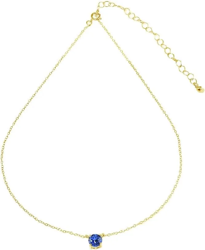 Gold Birthstone Crystal Necklaces - 6mm Round Solitaire, Dainty & Short Layered Choker Necklaces for Women, 15 In   Extender
