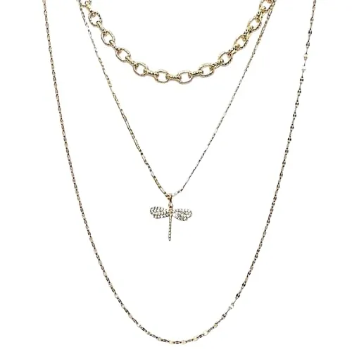 Gold Dragonfly Layered Necklace Set (Medium 18 inch-20 inch-22 inch)