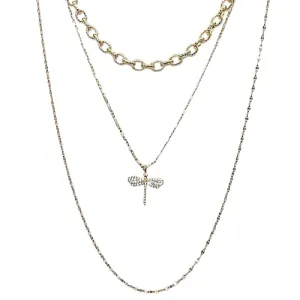 Gold Dragonfly Layered Necklace Set (Medium 18 inch-20 inch-22 inch)