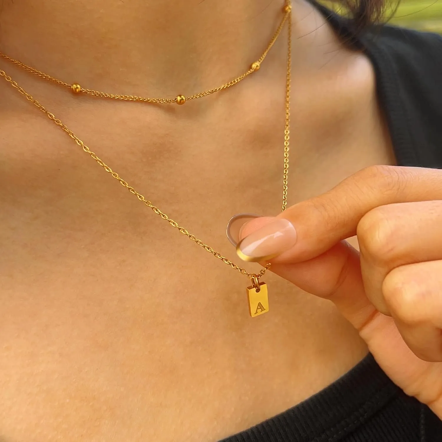 Gold Layered Initial Necklaces for Women, 18k Gold Plated Letter Pendant Necklace Stack Gold Choker Chain Jewelry Set Layering Personalized Tag Necklaces for Women Trendy