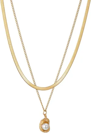 Gold Layered Necklaces for Women,Pearl Pendant Snake Chain Choker Necklace Trendy Statement Necklace,Aesthetic Party Jewelry Accessories Gifts