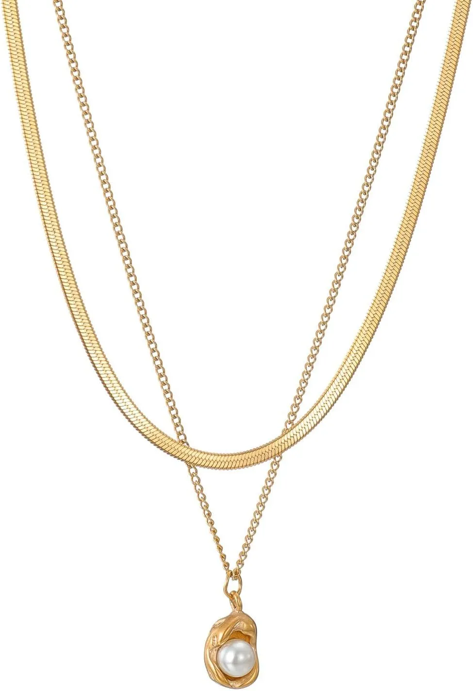 Gold Layered Necklaces for Women,Pearl Pendant Snake Chain Choker Necklace Trendy Statement Necklace,Aesthetic Party Jewelry Accessories Gifts
