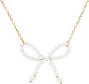 Gold Link Chain Pendant Necklaces for Women, Trendy Pearl Bow Handmade Adjustable Necklaces Prom Holiday Jewelry Gift.