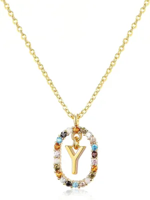 Gold Necklace for Women Initial Necklaces,Crystal Gold Chain Gemstone Name Necklace, Letter Personalized Pendant Necklaces Crystal Necklace