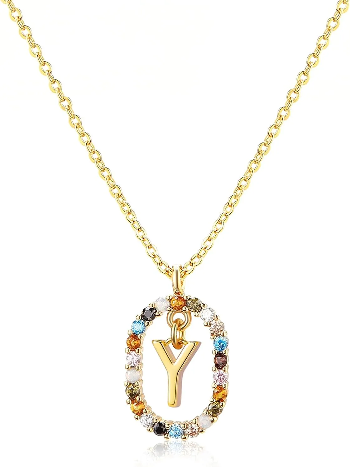 Gold Necklace for Women Initial Necklaces,Crystal Gold Chain Gemstone Name Necklace, Letter Personalized Pendant Necklaces Crystal Necklace