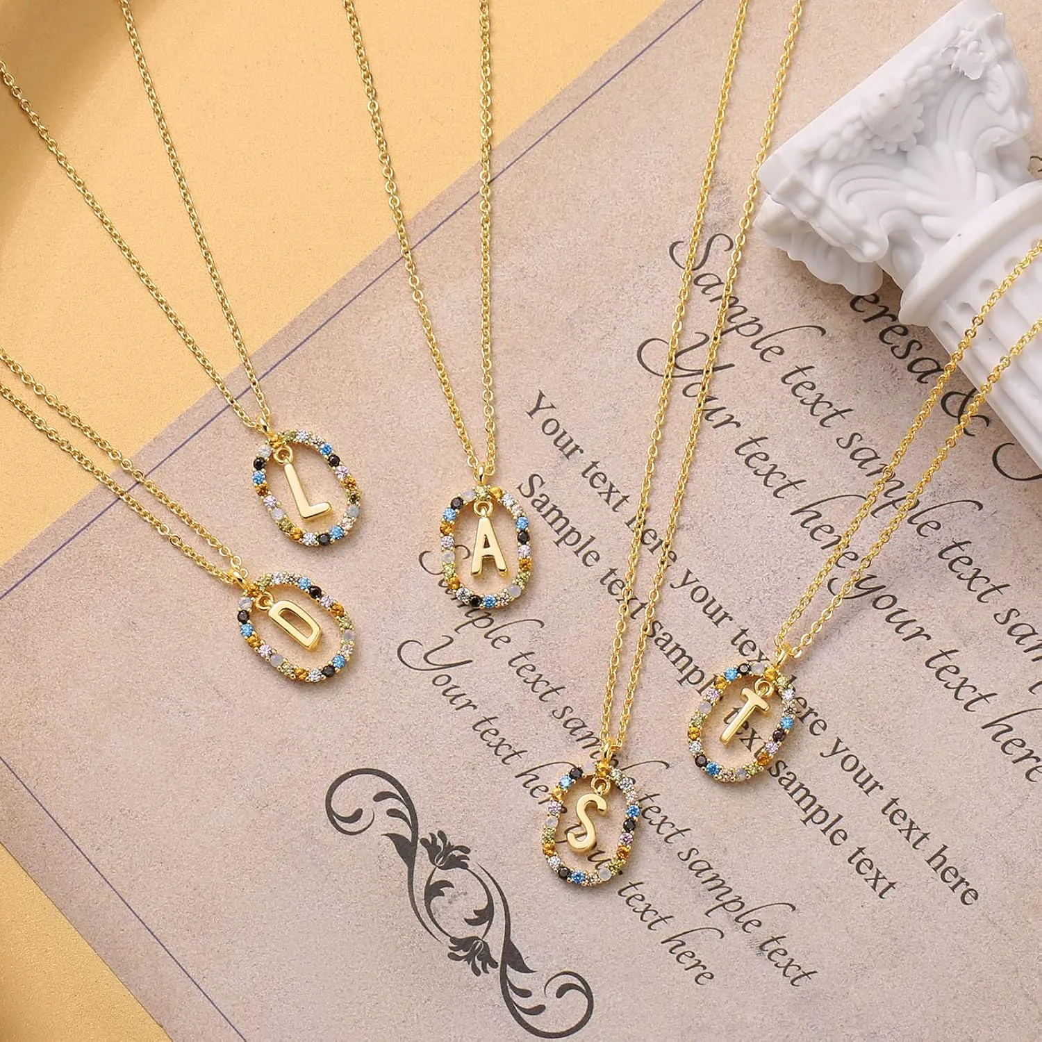 Gold Necklace for Women Initial Necklaces,Crystal Gold Chain Gemstone Name Necklace, Letter Personalized Pendant Necklaces Crystal Necklace