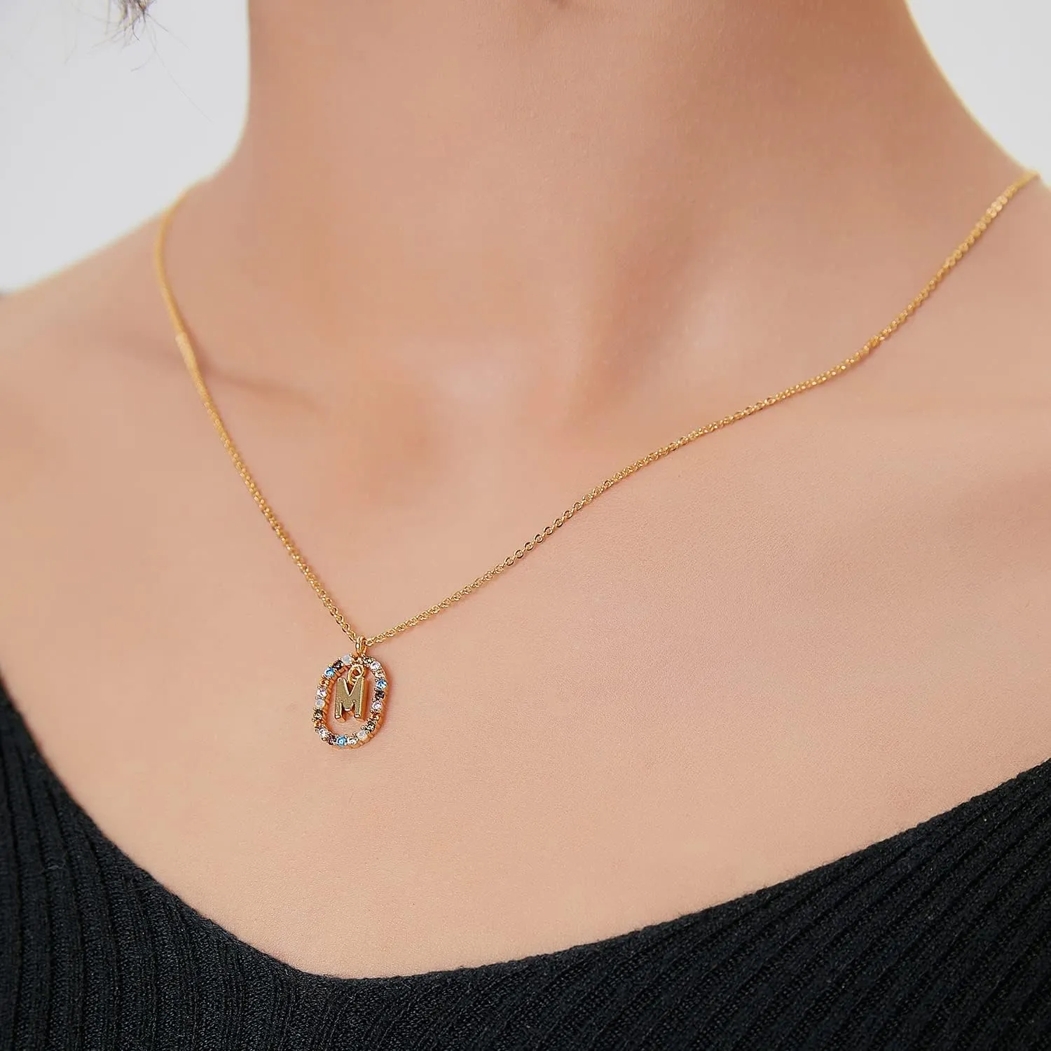 Gold Necklace for Women Initial Necklaces,Crystal Gold Chain Gemstone Name Necklace, Letter Personalized Pendant Necklaces Crystal Necklace