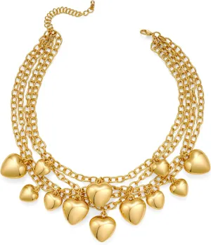 Gold Necklaces For Women With Puffy Heart Charms Necklaces Trendy Four Layered Choker Necklace Chain Layered Necklace Jewelry