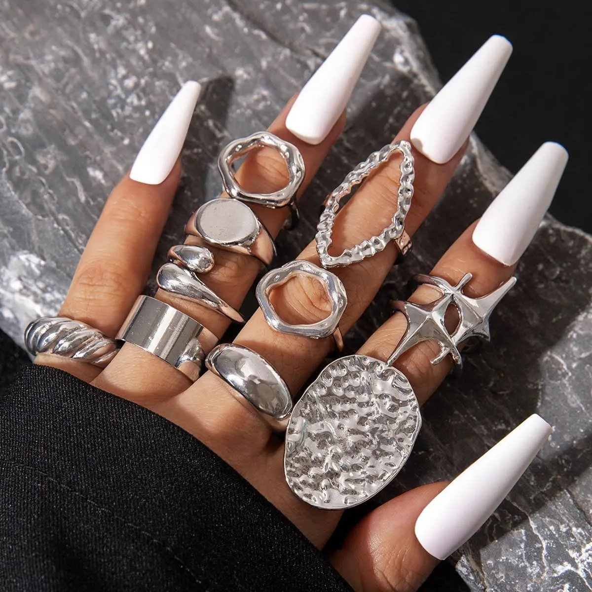 Gold Silver Rings for Women Pearl Colorful Rhinestone Waterproof Chunky Silver Ring Non Tarnish Gold Ring Set Stackable Statement Rings Adjustable Open Fashion Jewelry