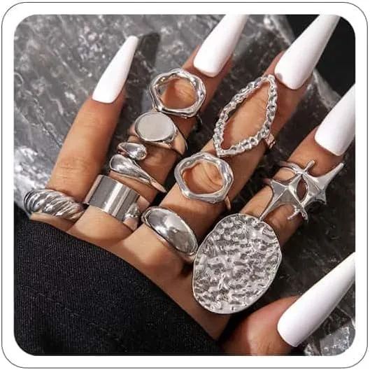 Gold Silver Rings for Women Pearl Colorful Rhinestone Waterproof Chunky Silver Ring Non Tarnish Gold Ring Set Stackable Statement Rings Adjustable Open Fashion Jewelry