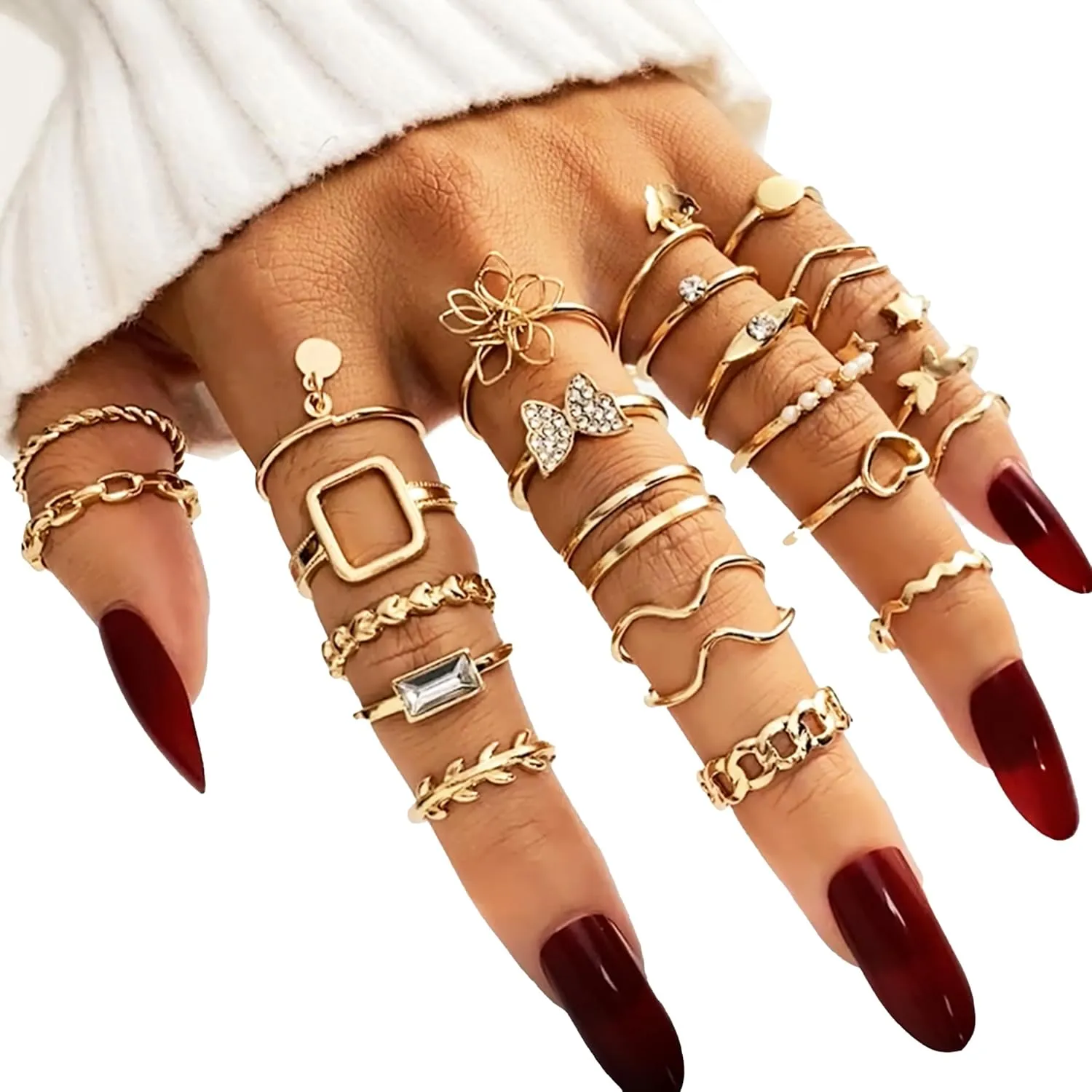 Gold Stackable Rings for Women Gifts Trendy Stuff Simple Star Moon Heart Knuckle Ring Set Boho Cute Stuff Gold Ring Pack Jewelry Birthday Mothers Day Gifts