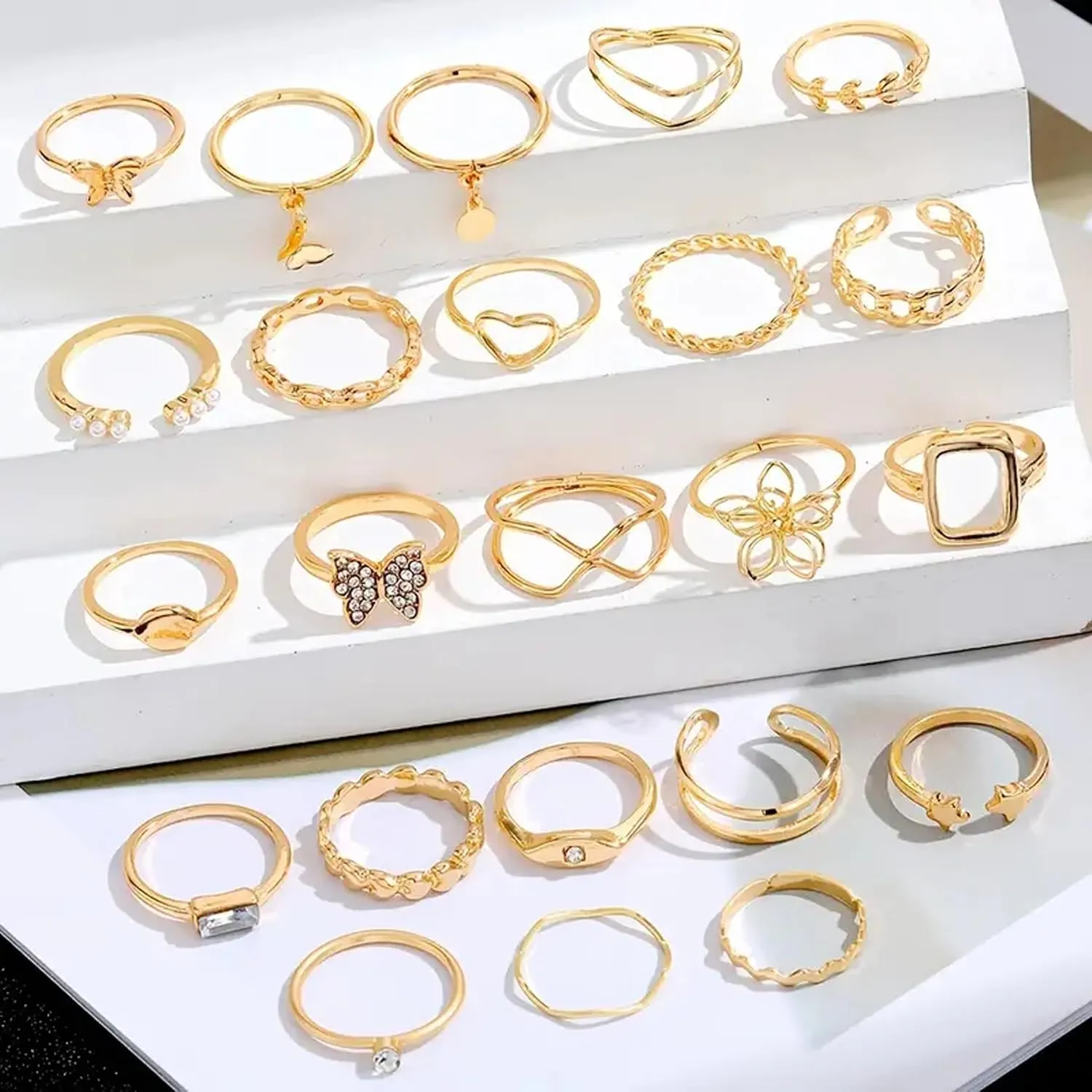 Gold Stackable Rings for Women Gifts Trendy Stuff Simple Star Moon Heart Knuckle Ring Set Boho Cute Stuff Gold Ring Pack Jewelry Birthday Mothers Day Gifts