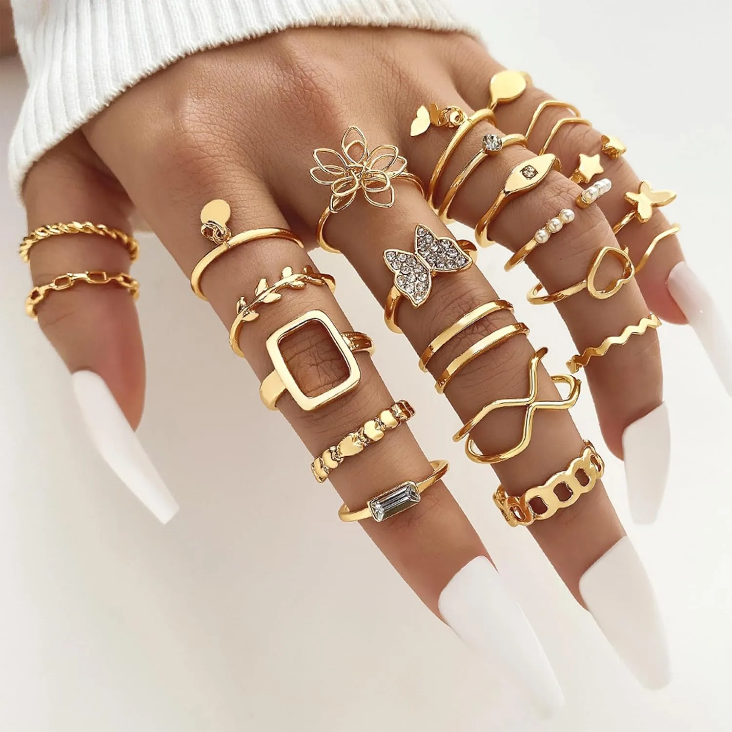 Gold Stackable Rings for Women Gifts Trendy Stuff Simple Star Moon Heart Knuckle Ring Set Boho Cute Stuff Gold Ring Pack Jewelry Birthday Mothers Day Gifts