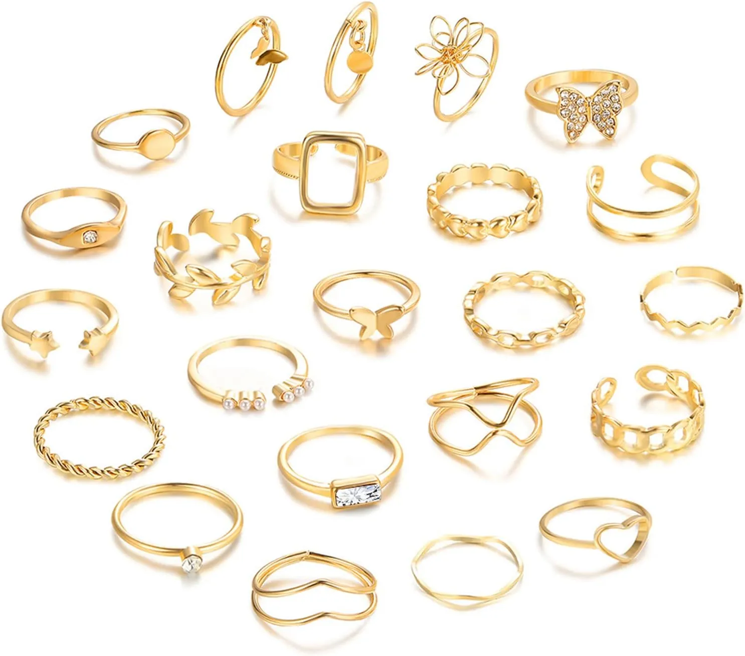 Gold Stackable Rings for Women Gifts Trendy Stuff Simple Star Moon Heart Knuckle Ring Set Boho Cute Stuff Gold Ring Pack Jewelry Birthday Mothers Day Gifts